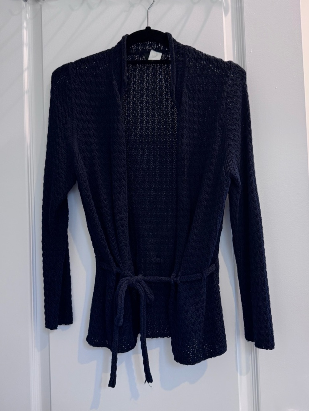 Open-Front Belted Knit Cardigan Sweater Navy J. Crew